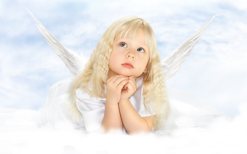 Child with Angel Wings — White, Serene, Photograph