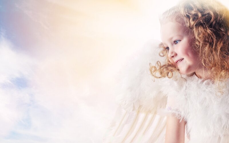 Child with Angel Wings — White, Serene, Sunrise, Photograph
