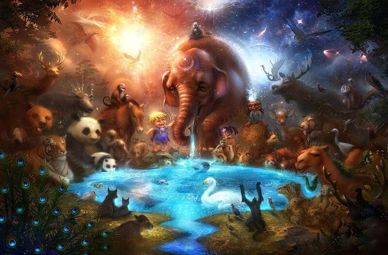 Child with Animals — Blue