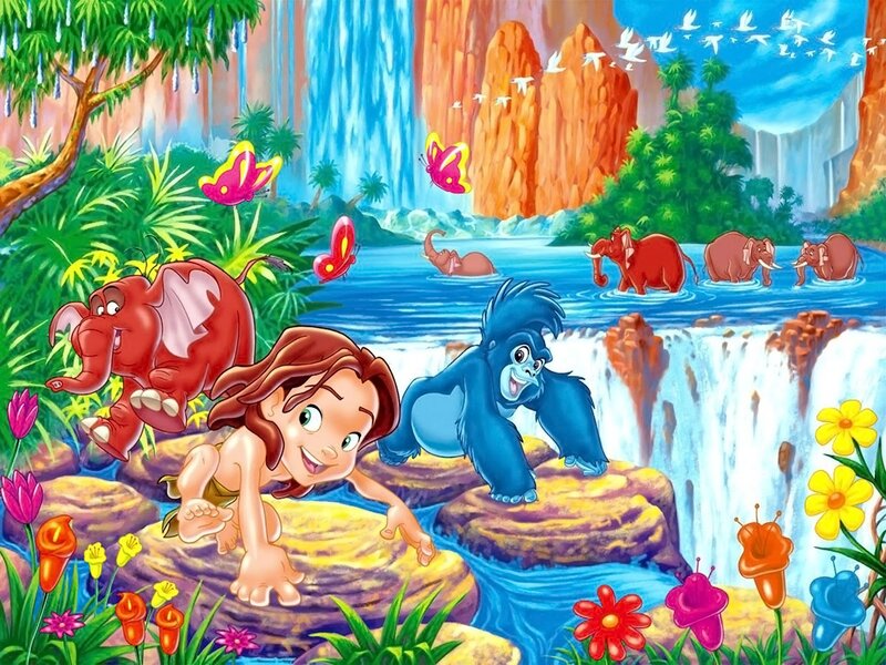 Child with Animals in Jungle