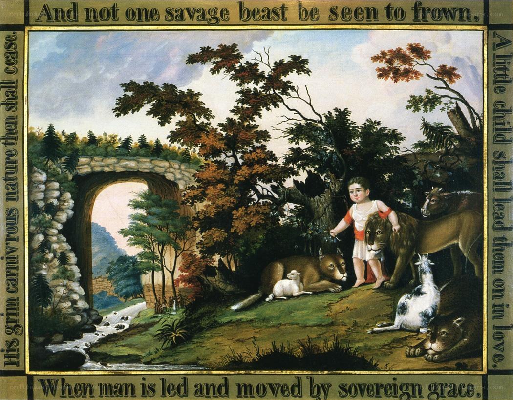 Child with animals in paradise