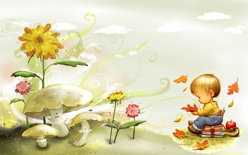 child with autumn leaves