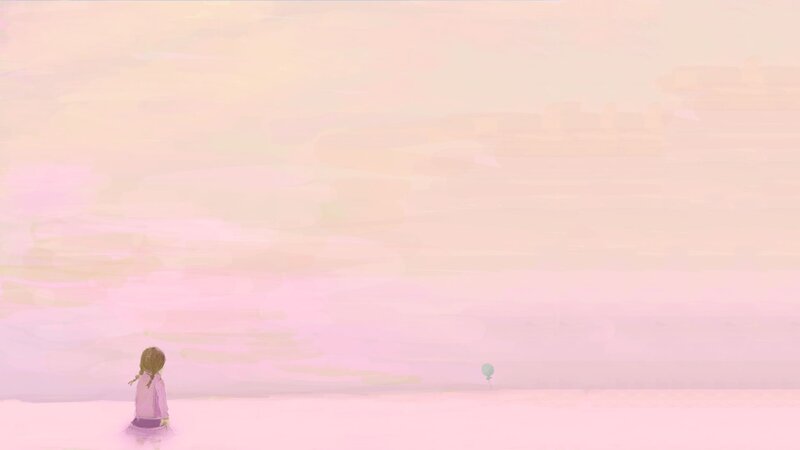 child with balloon at sunset