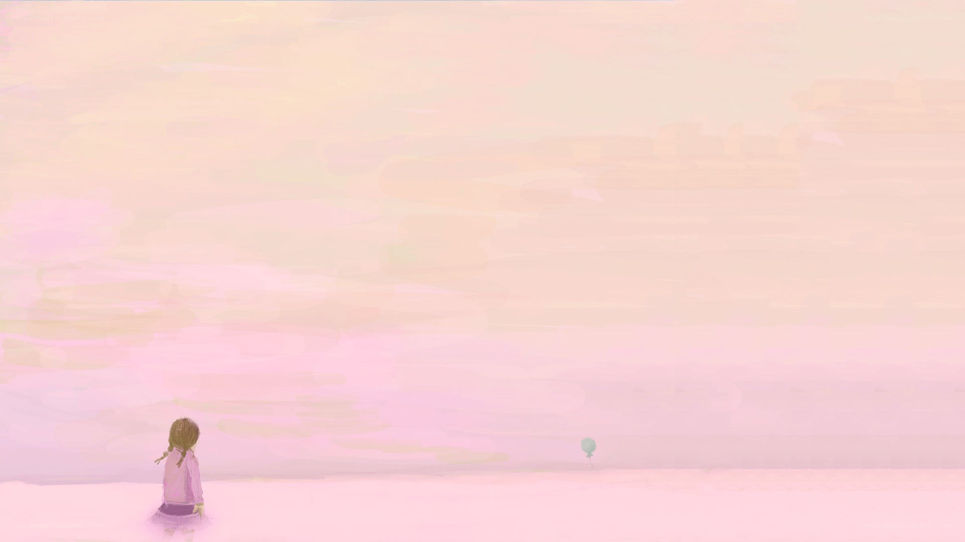 child with balloon at sunset