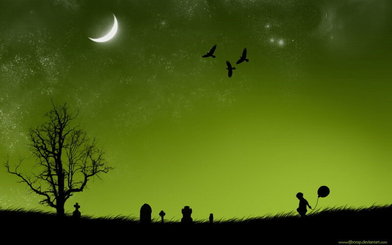 Child with Balloon in Graveyard