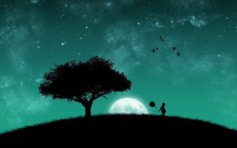 Child with Balloon on Hill — Teal