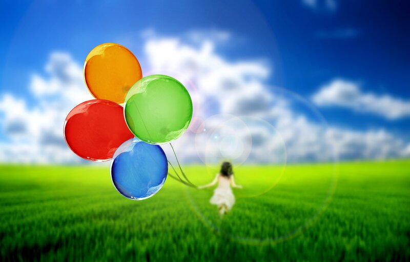 Child with Balloons — Green