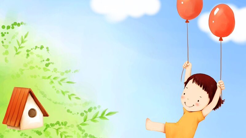 child with balloons in sky