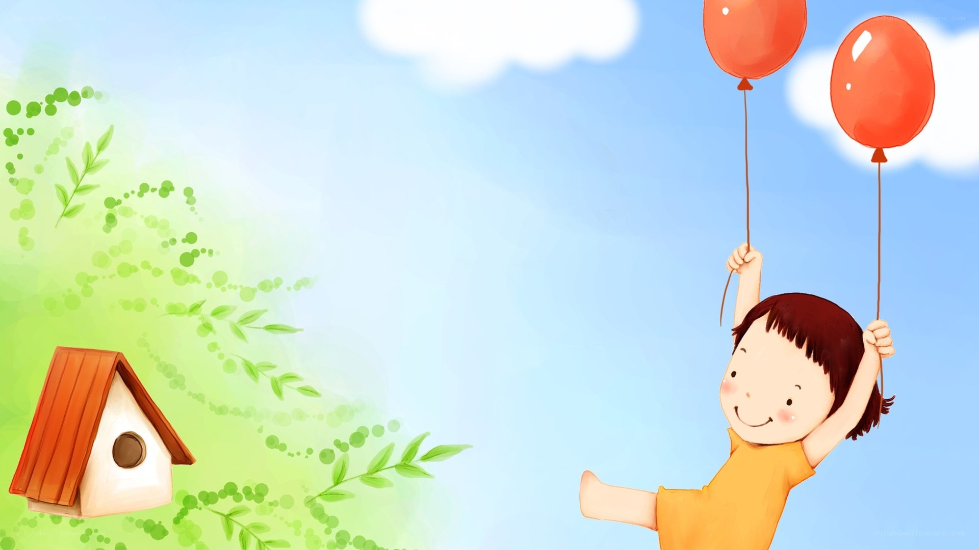 child with balloons in sky