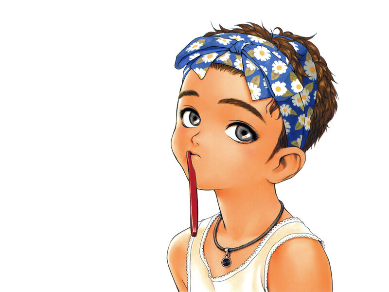 child with bandana and candy