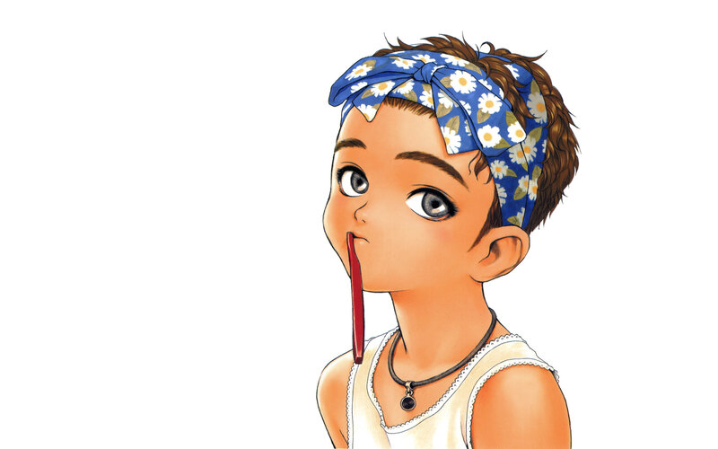 child with bandana and candy