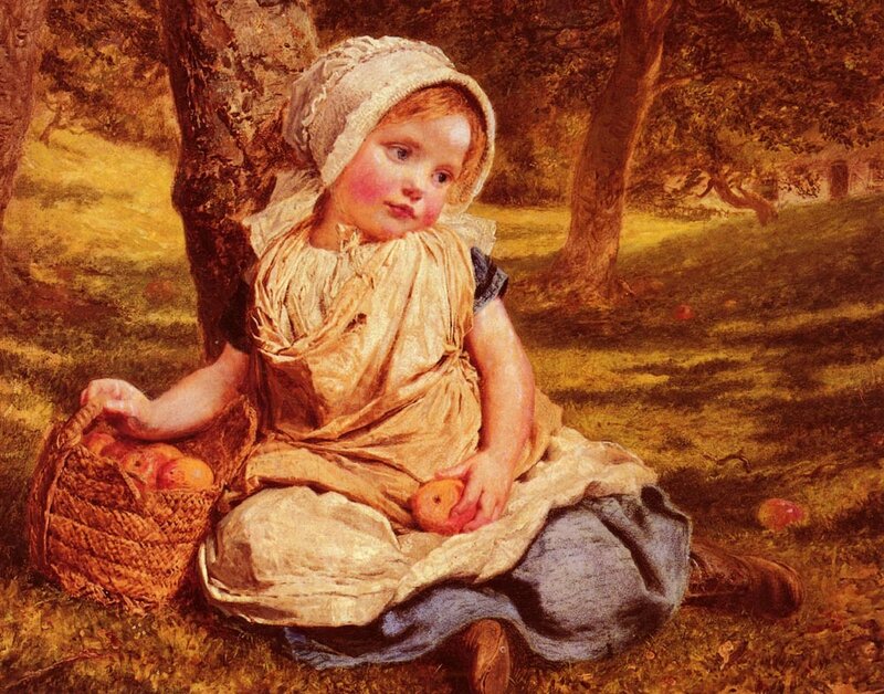 Child with Basket of Apples — Brown