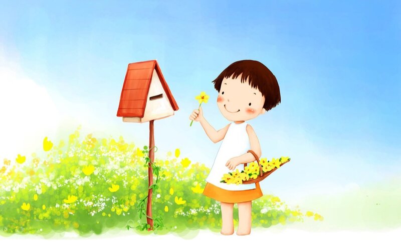 Child with Basket of Flowers