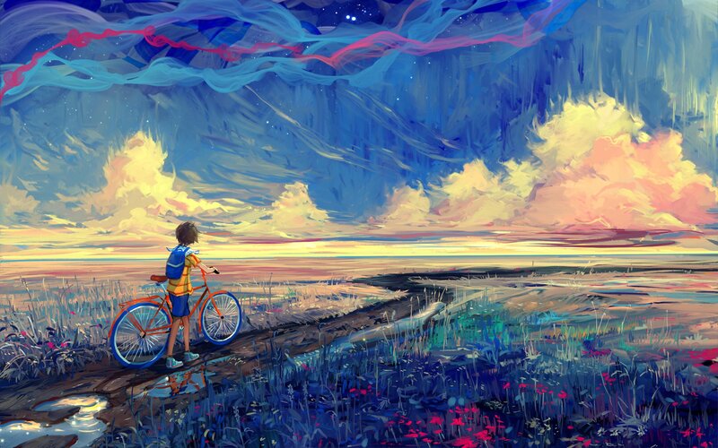 Child with Bicycle — Blue