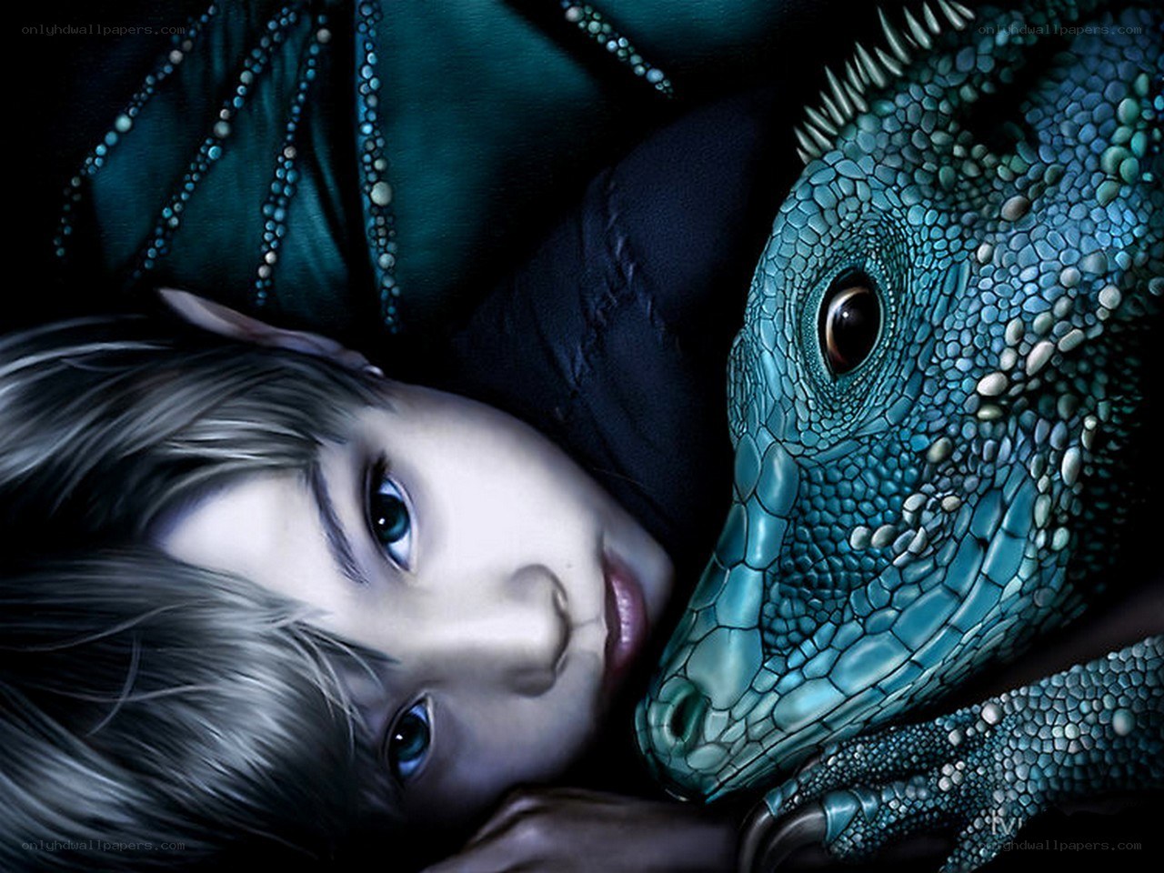 child with blue dragon