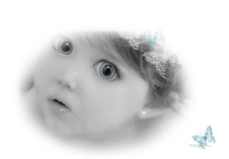 Child with Blue Eyes — White, Dreamy, Digital Art