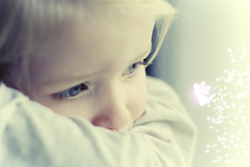 Child with Blue Eyes — White, Dreamy