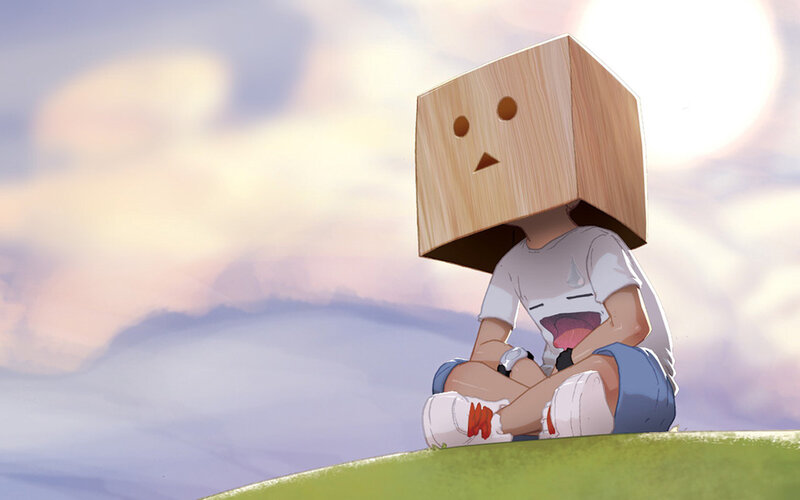 child with box head