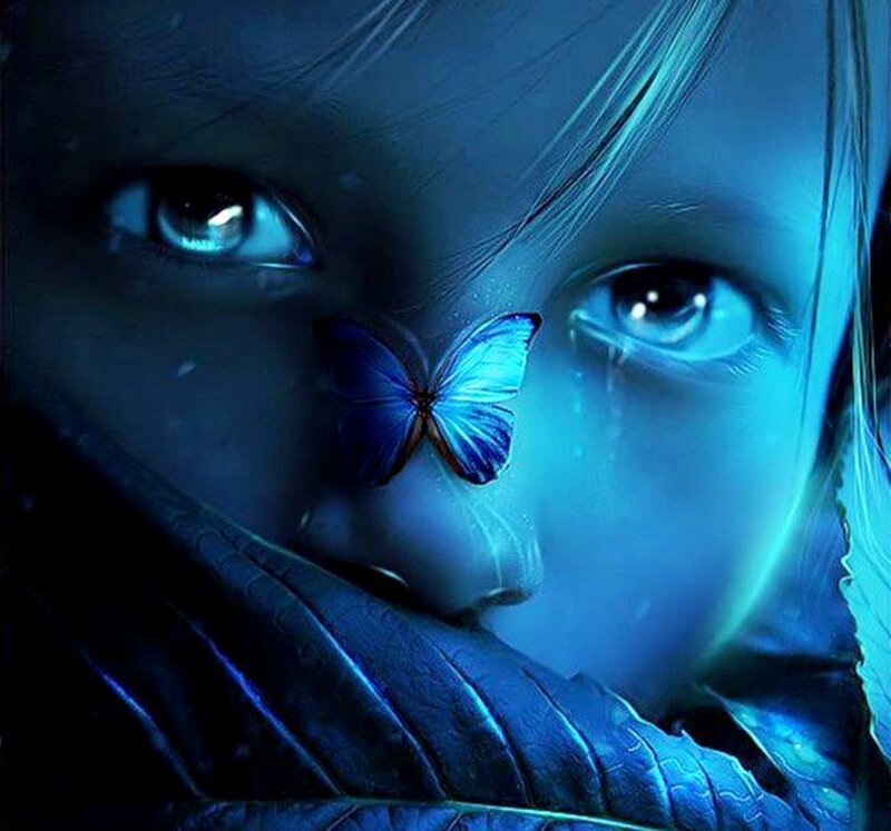 Child with Butterfly — Blue