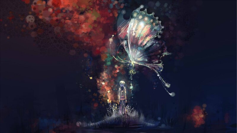 Child with Butterfly — Dark Blue