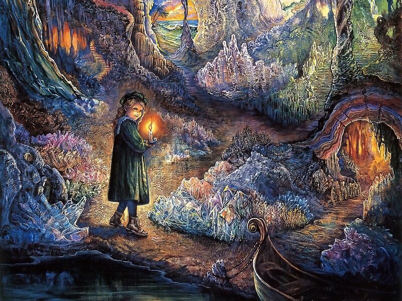 Child with Candle in Cave — Blue