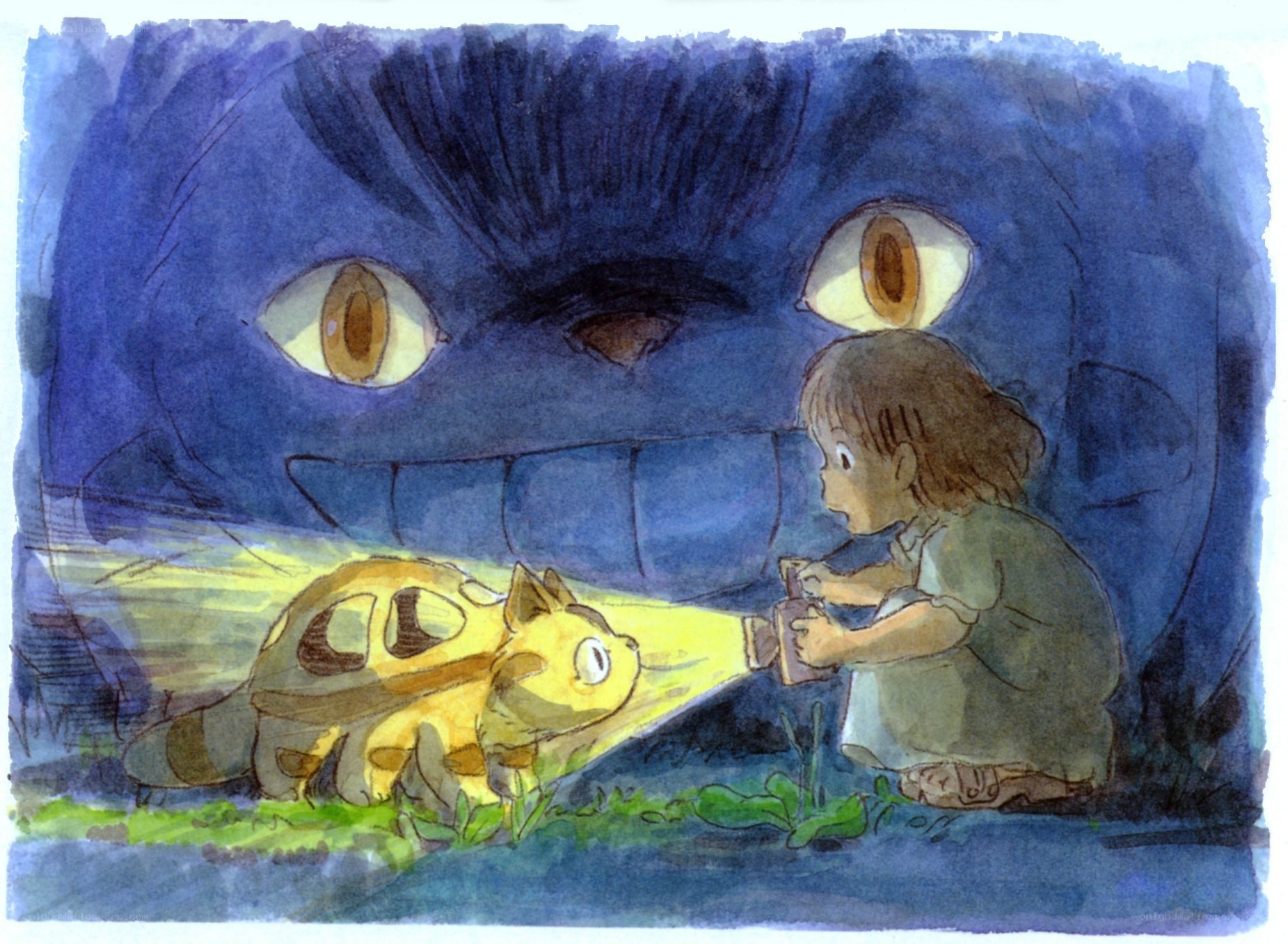 child with cat and giant creature