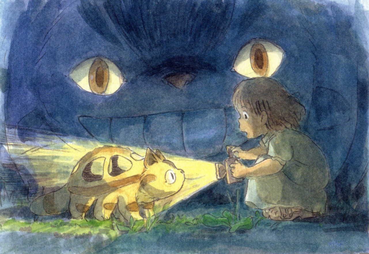 Child with cat and giant creature