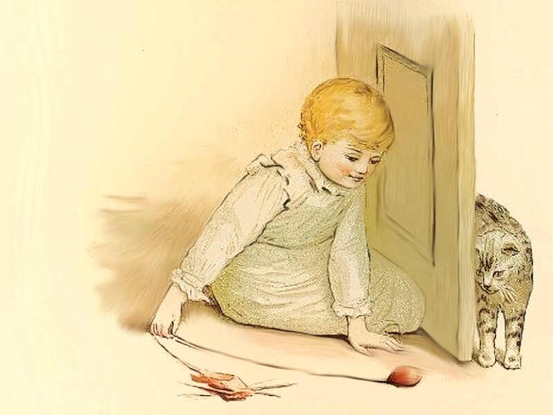 Child with Cat — Beige