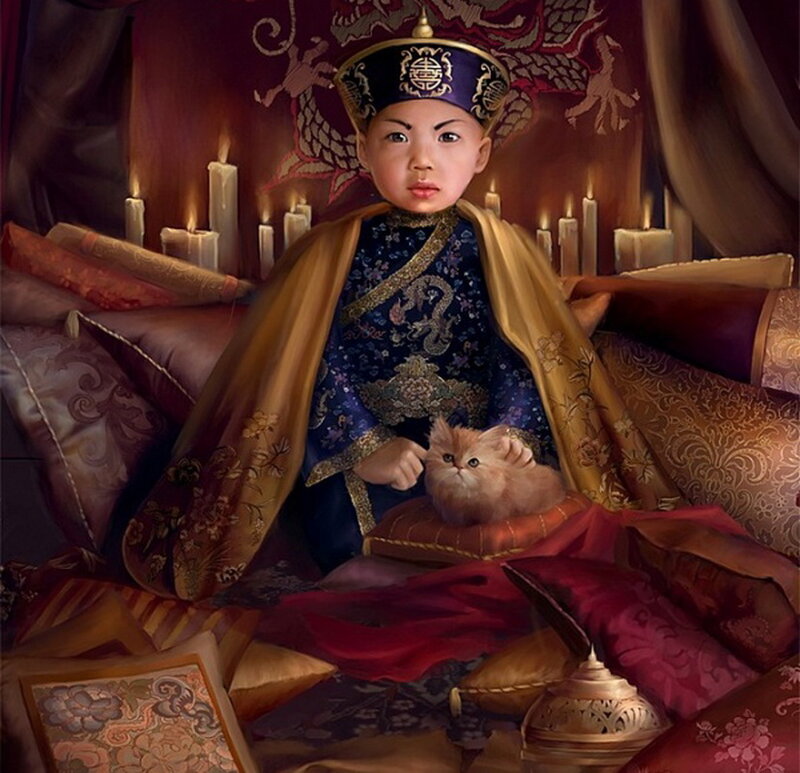 Child with Cat — Blue