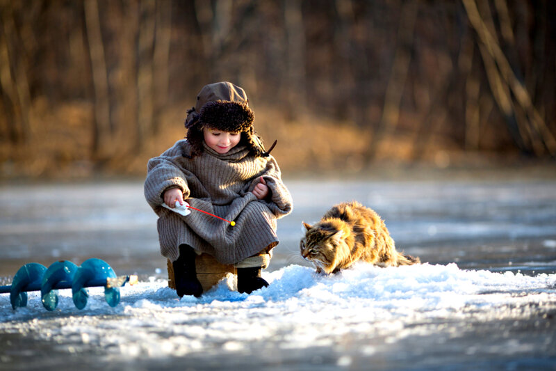 Child with Cat on Ice