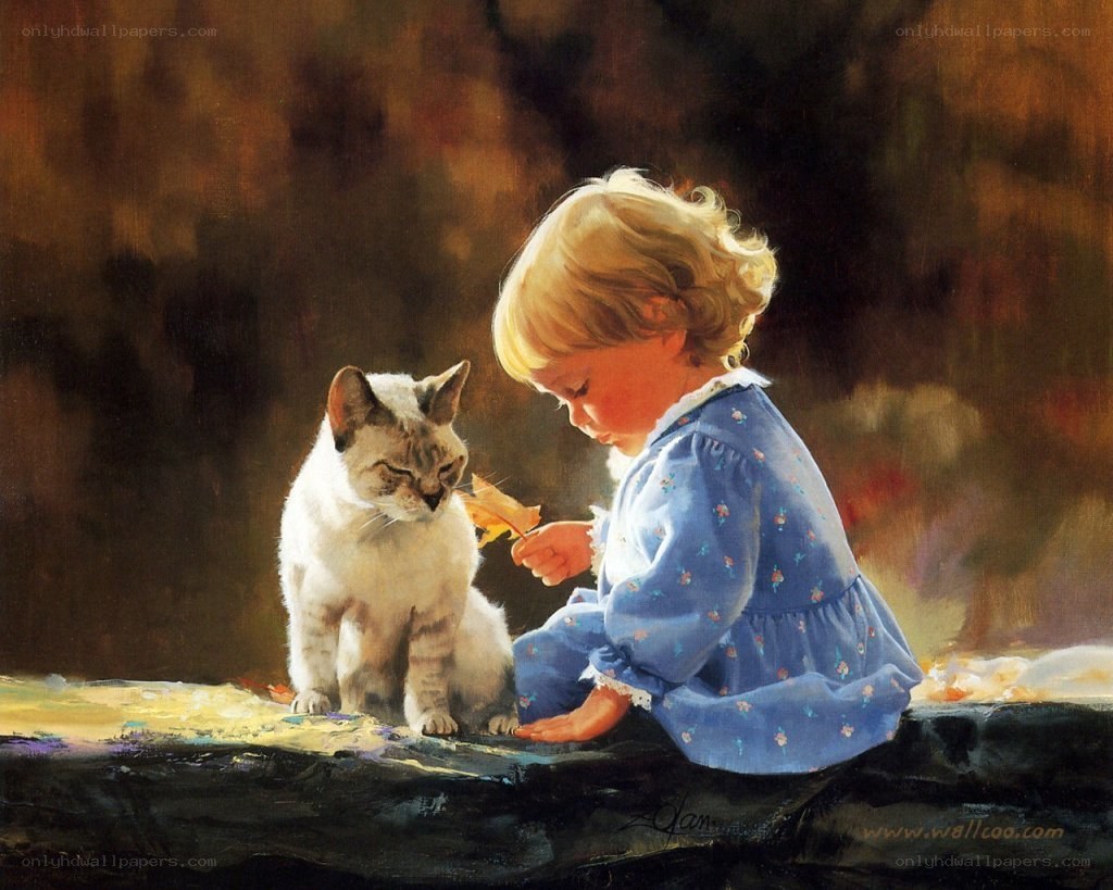 child with cat painting
