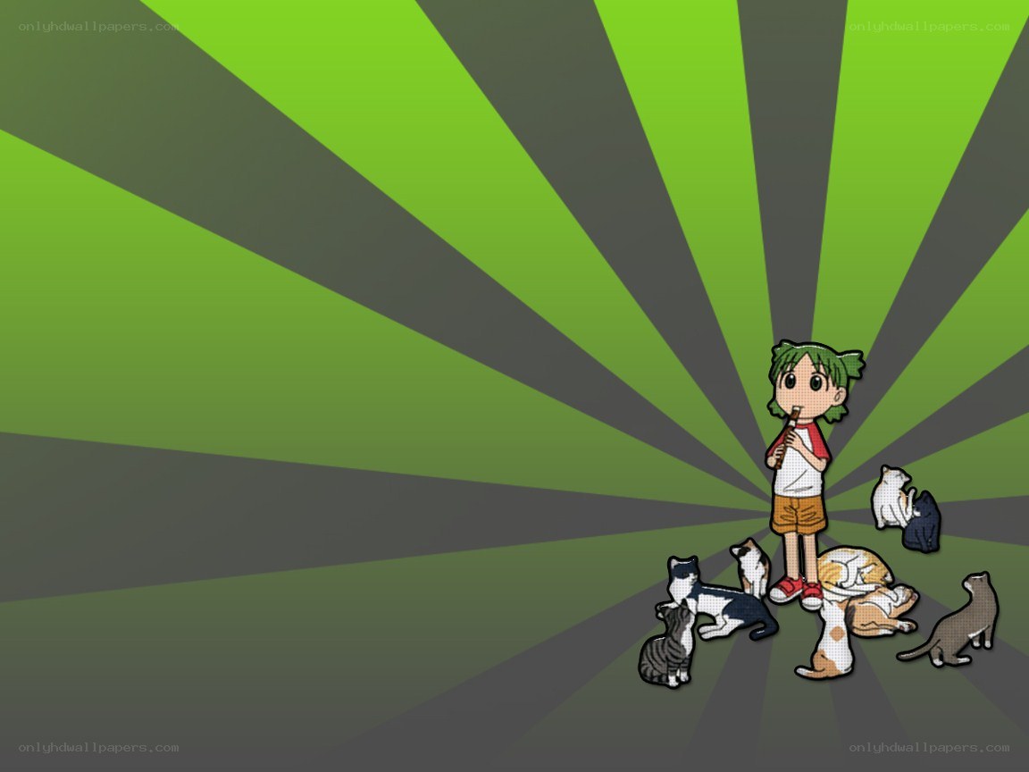 child with cats on green background