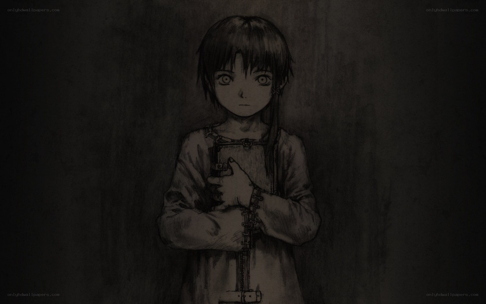 child with chains in dark room