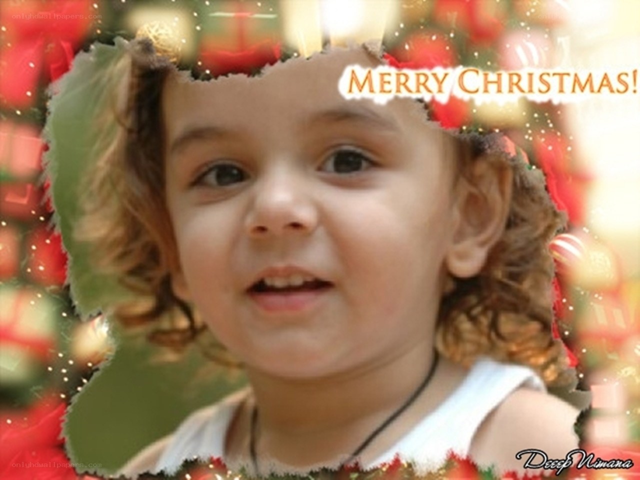 child with Christmas greeting