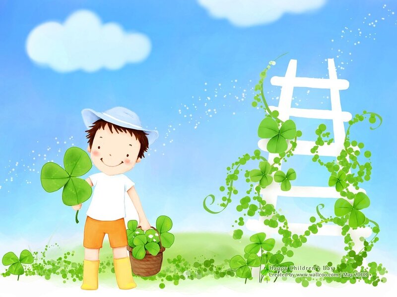 child with clover and basket