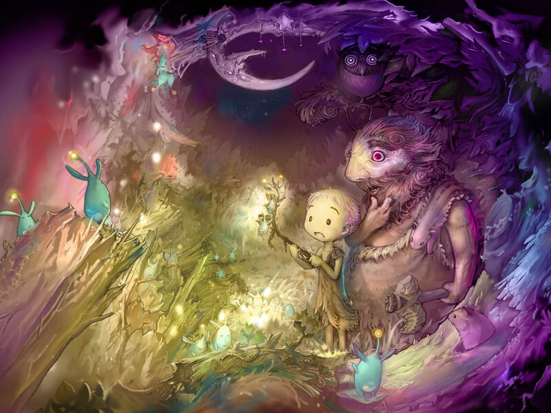 Child with Creature in Cave