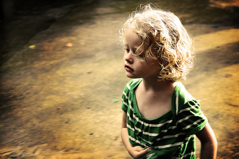 Child with Curly Hair — Green, Dramatic