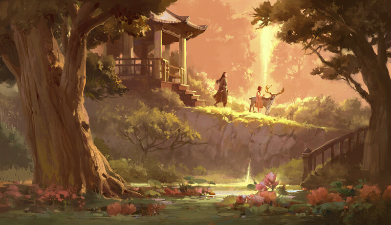 Child with Deer and Monk
