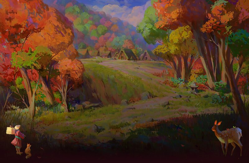 Child with Deer in Forest — Orange