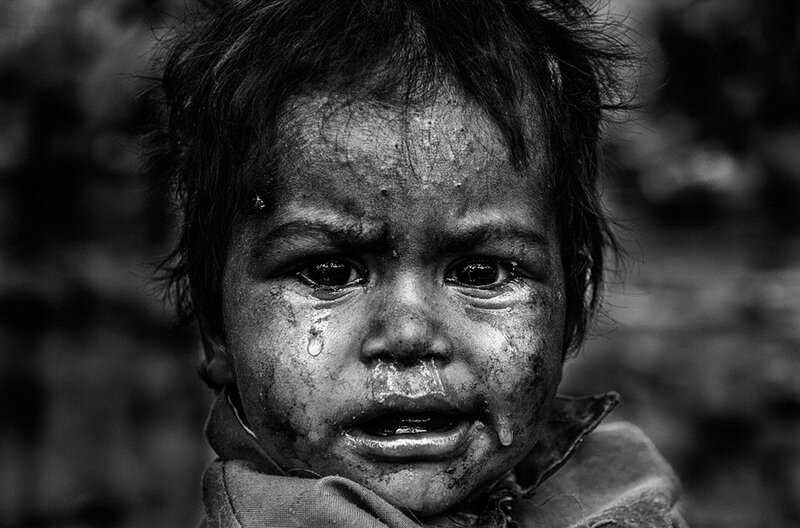 Child with Dirty Face — Black, Sad