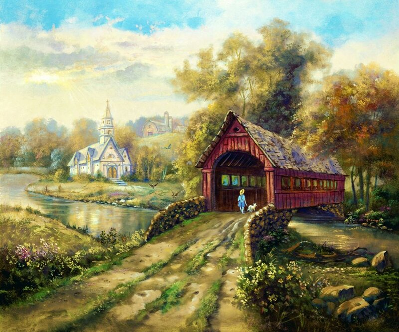 Child with Dog at Bridge