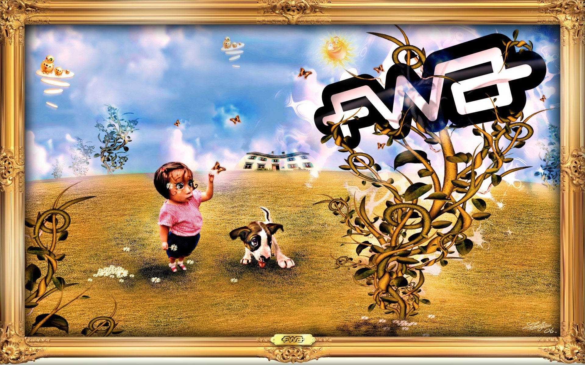 child with dog in field