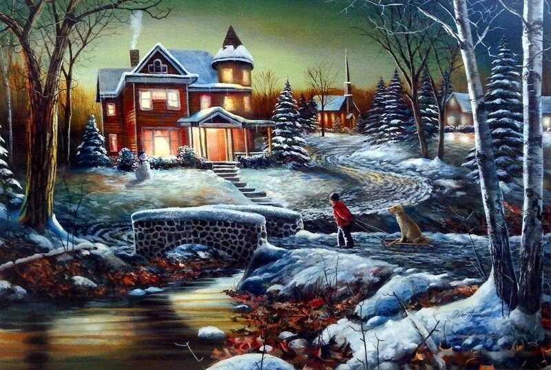 Child with Dog in Snow — White, Peaceful, Winter