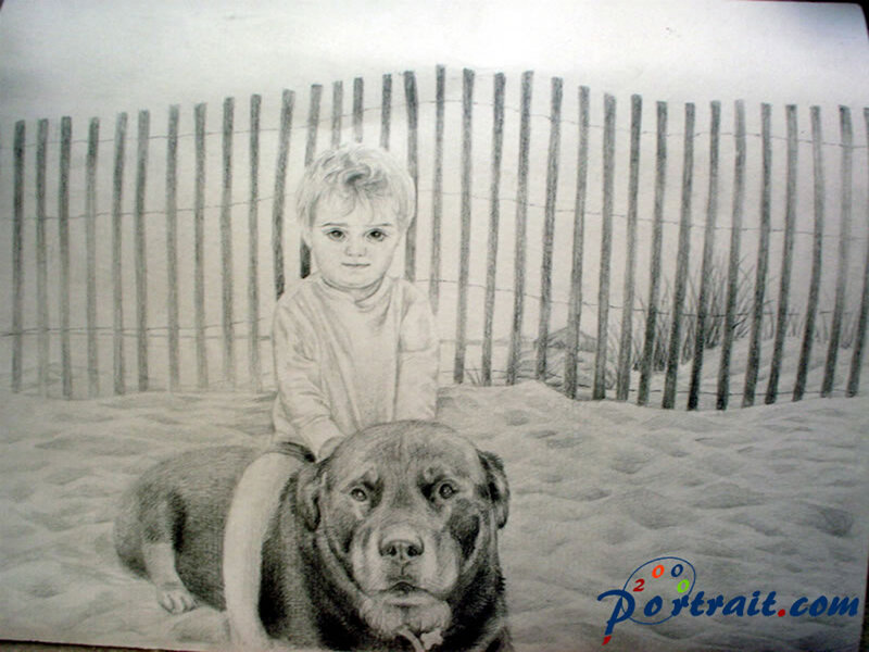 Child with Dog on Beach