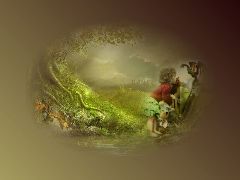 child with dragon in fantasy landscape