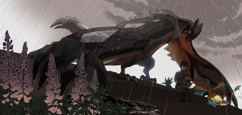 Child with Dragon in Rain
