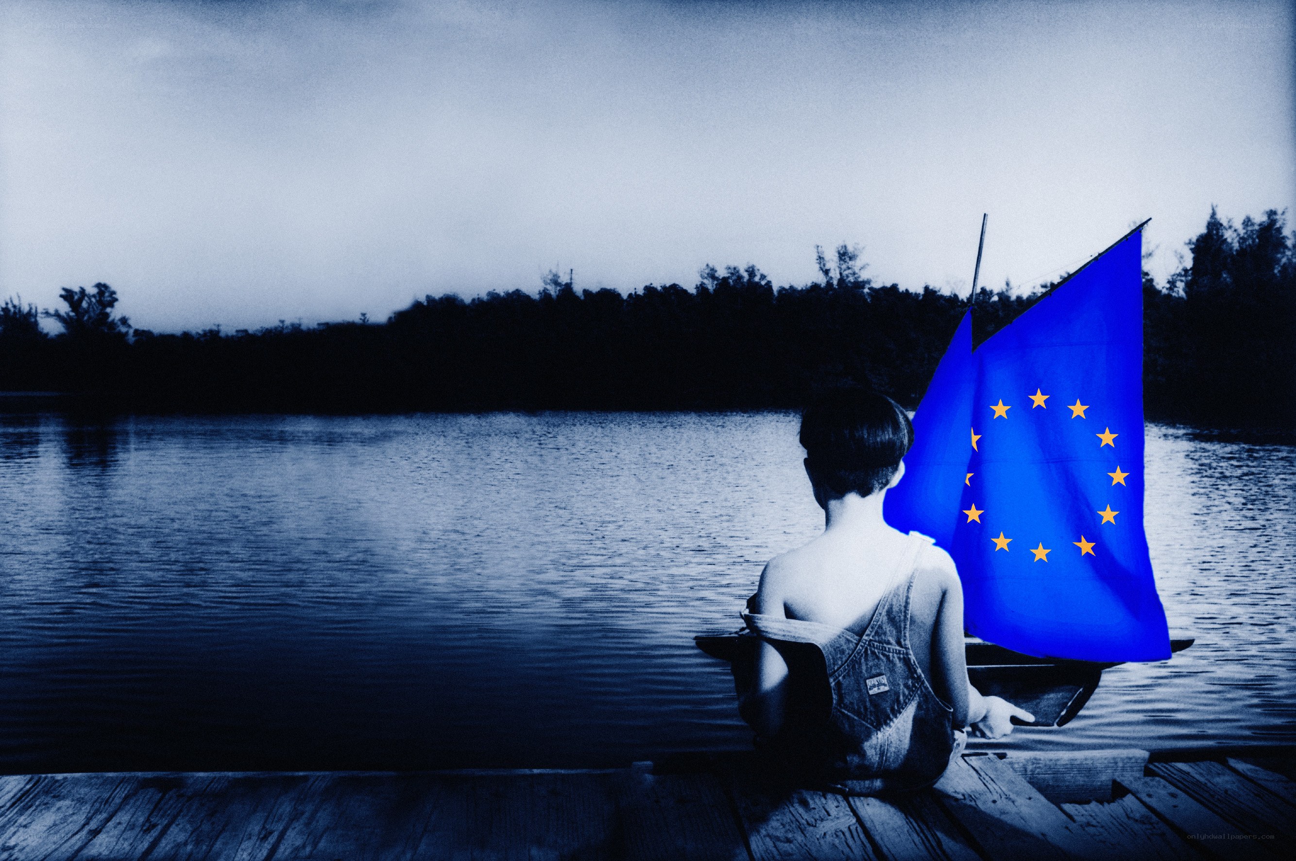 Child with EU flag sailboat