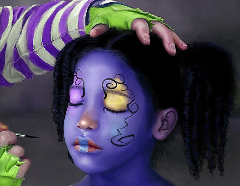 Child with Face Paint — Purple