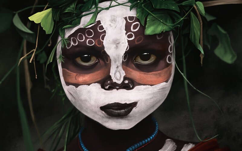 Child with Face Paint — White, Dramatic