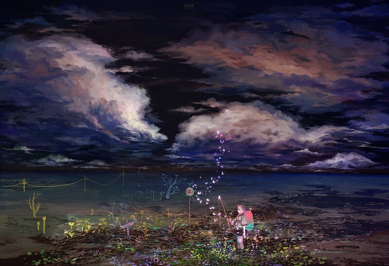 Child with Fishing Rod — Purple